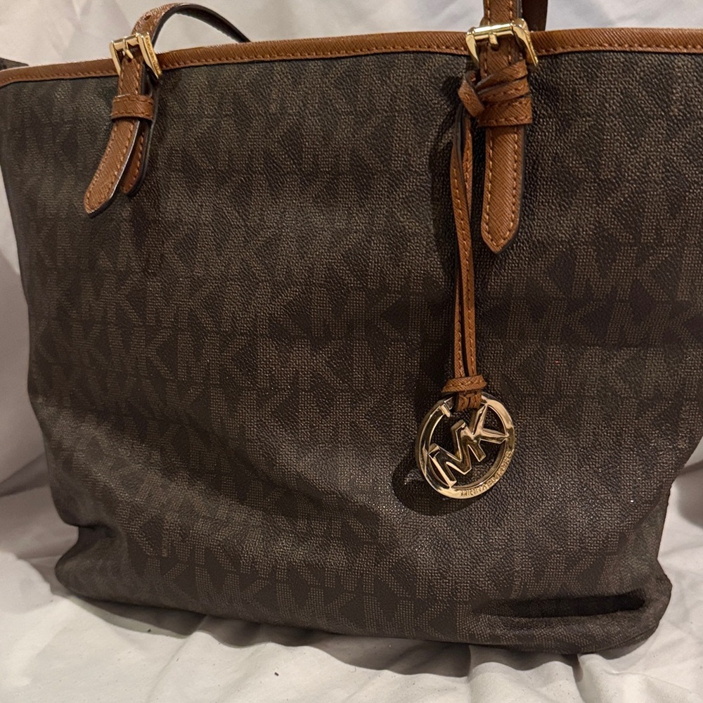 Michael Kors Brown Signature Tote with Gold Accents